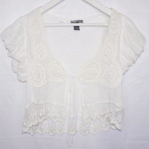 Poetry Clothing Crochet Soft White Wrap Tie Crop Blouse
